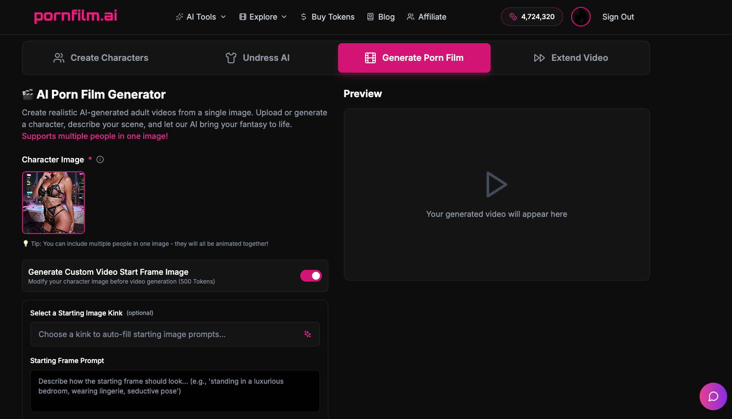 PornFilm.AI Interface Screenshot